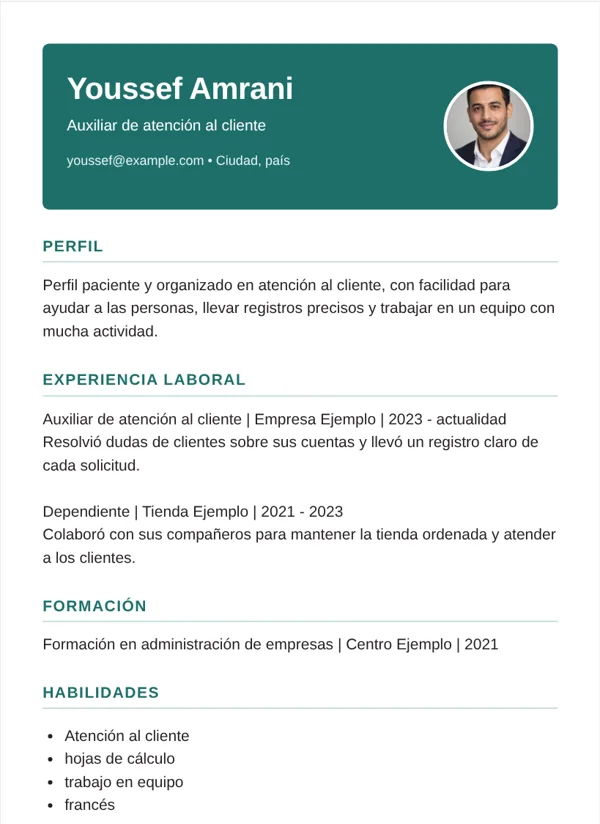 Banda diseño de CV con datos de ejemplo ficticios