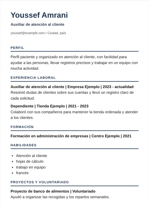 Canadá diseño de CV con datos de ejemplo ficticios