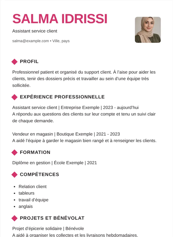 Audacieux modèle de CV avec des informations d’exemple fictives