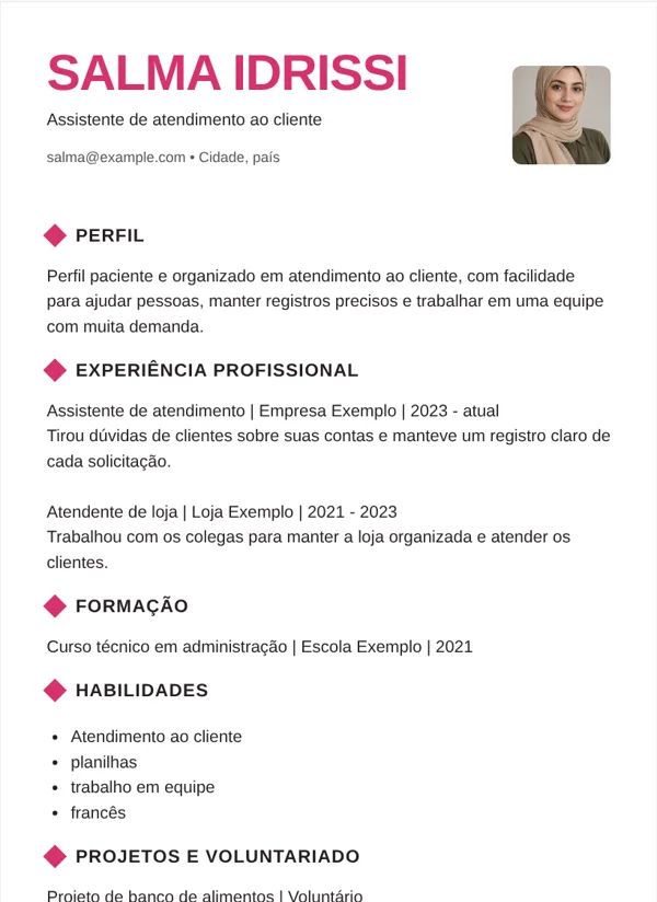 Ousado modelo de CV com dados de exemplo fictícios